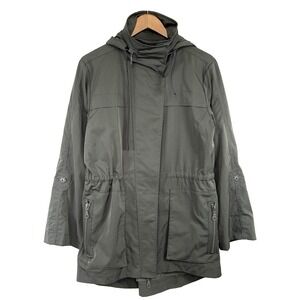 My Anorak Womens Hooded Jacket Size M Gray/ Green Utility Coat Water Repellent
